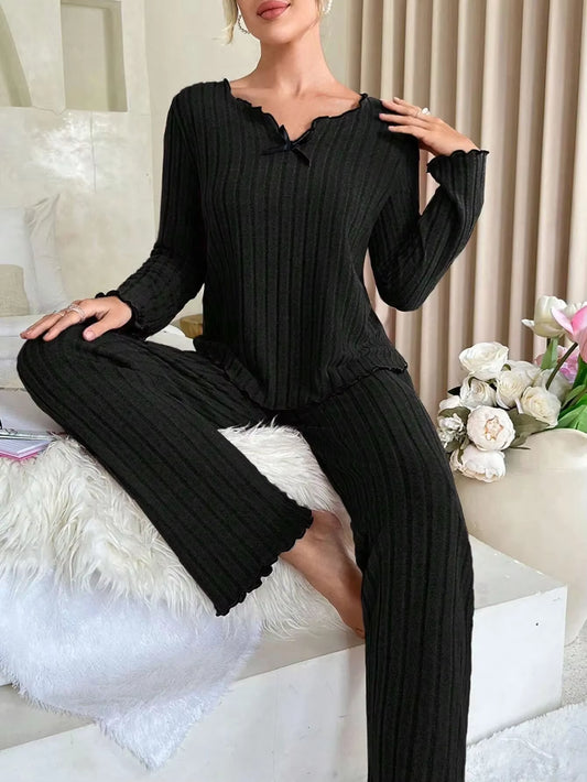 Autumn Winter Warm Sleepwear Women Pajamas Set Long Sleeve Top and Trousers 2 Piece Set Casual Homewear Loungewear