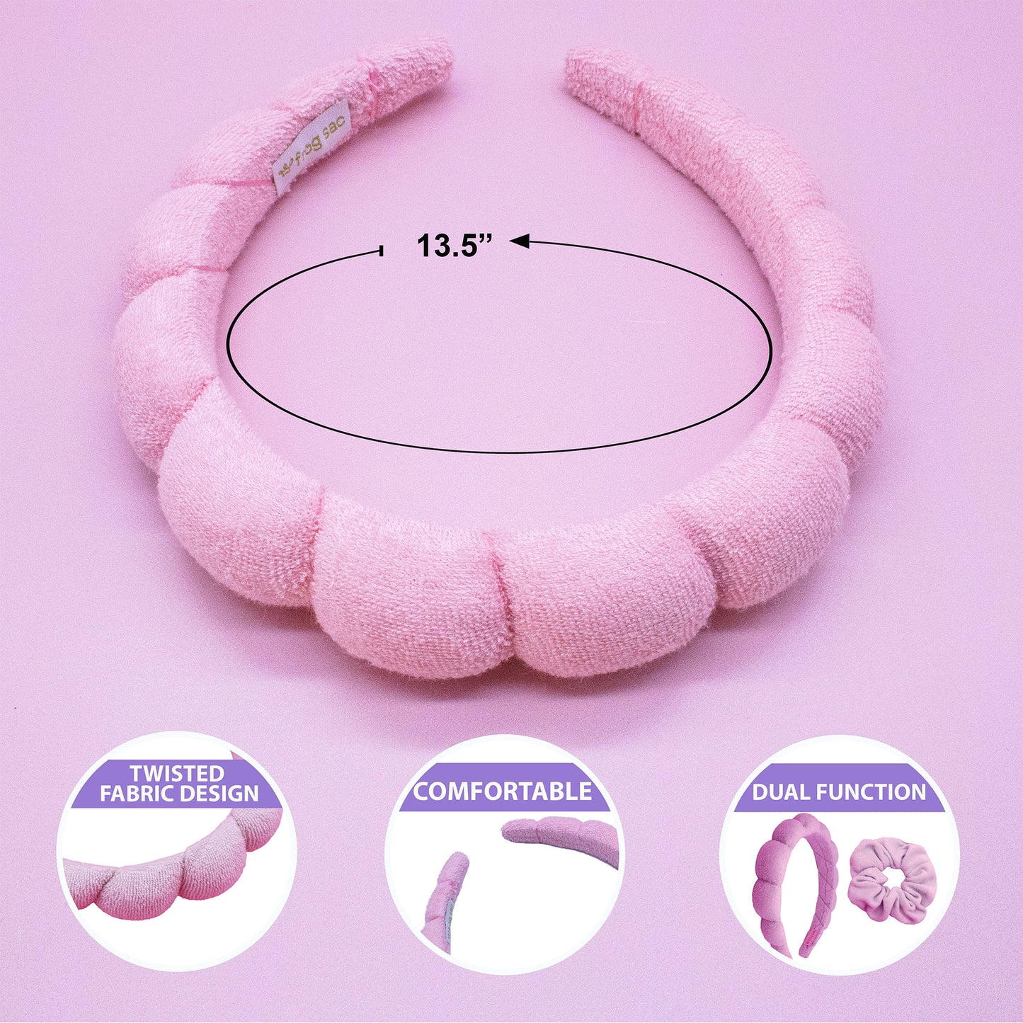 Puffy Spa Headband and Wristband Scrunchies for Girls, Skincare Headbands for Women Makeup, Terry Cloth Towel Head Band for Skin Care, Twisted Bubble Make up Hair Band for Washing Face