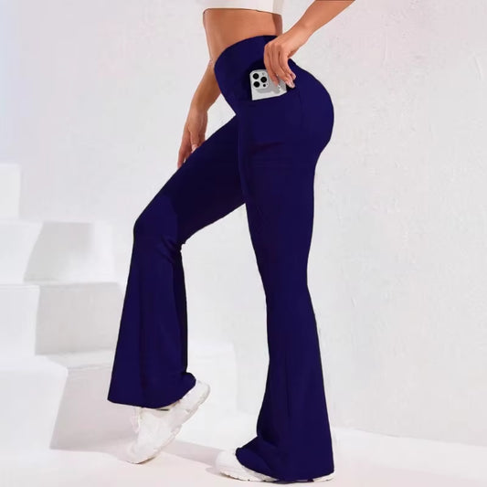 ​​High Waist Flare Leg Yoga Pants Women with Pocket Push up Butt Running Tights Wide Leg Pants Gym Outdoor Cycling Leggings